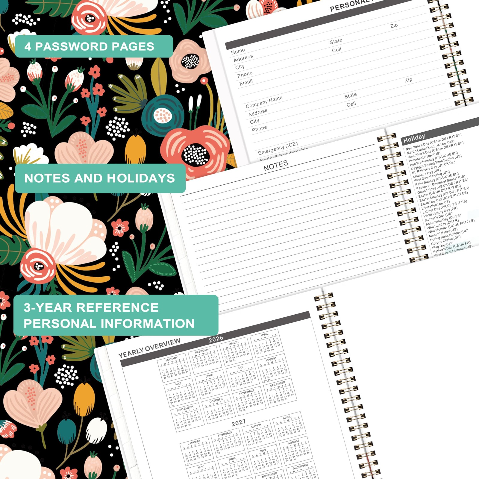 2026-2028 Monthly Planner – from July 2026 to Large, Black