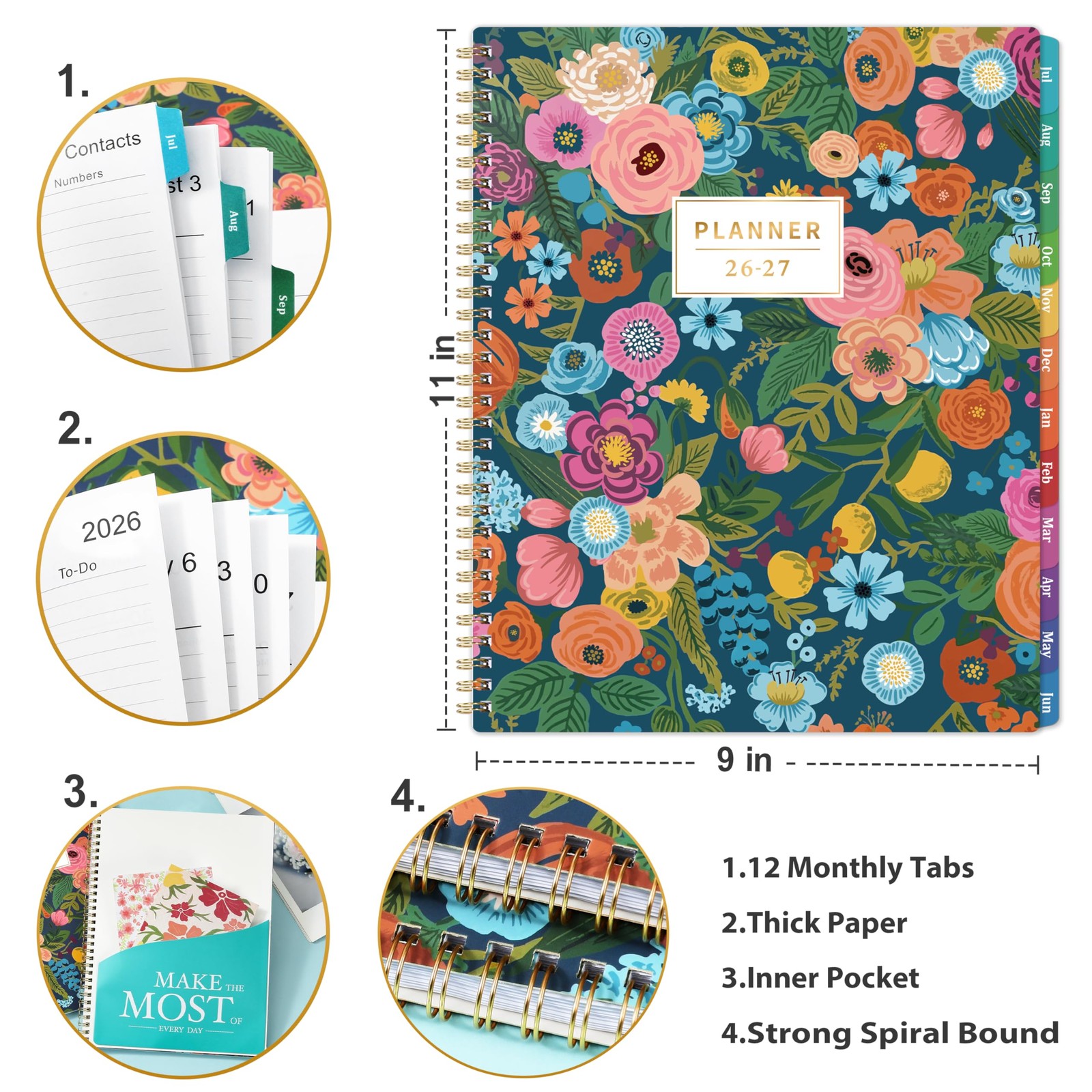 2026-2027 Monthly Planner Twin Wire Binding Monthly Calendar with Pocket