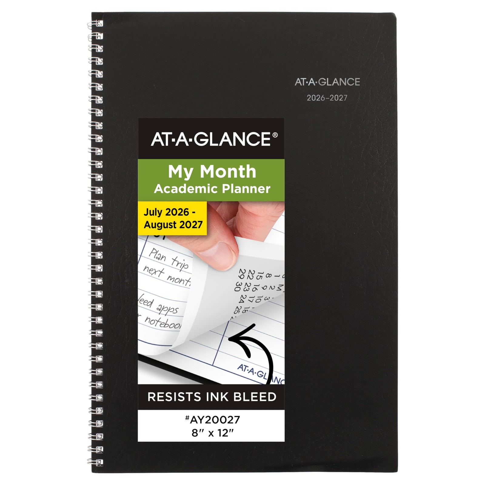 AT-A-GLANCE Academic Planner 2026-2027, Monthly, 8″ x 8 x 12 inches, Black