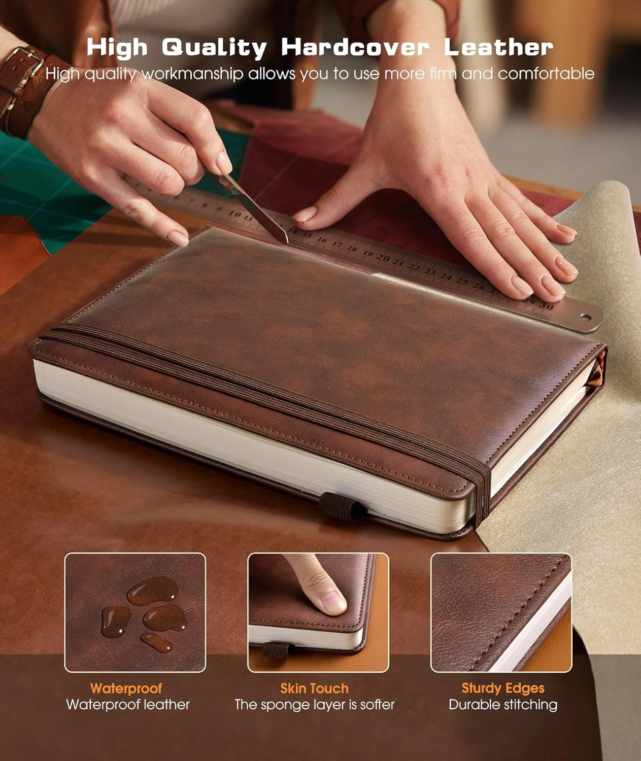 Lined Journal Notebook for Women Men, 256 Numbered Pages Hardcover Leather Journ