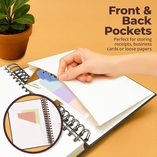 Hardcover Leather Lined Spiral Notebook 8×10″ with Removable Dividers – Black –