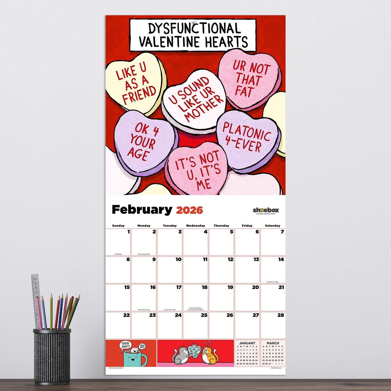 TF Publishing 2026 Shoebox Wall Calendar – Large Grids for Wall, Multi