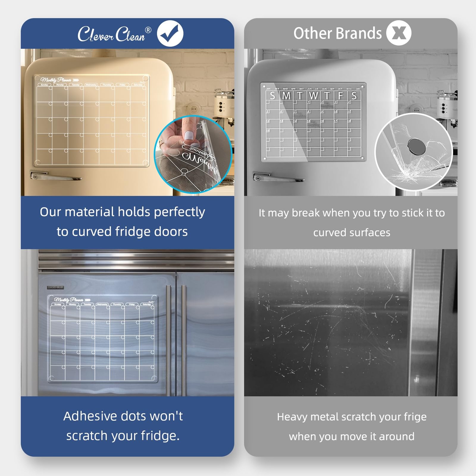 Clear Non-Magnetic Monthly Calendar for Fridge – Dry Erase Transparent
