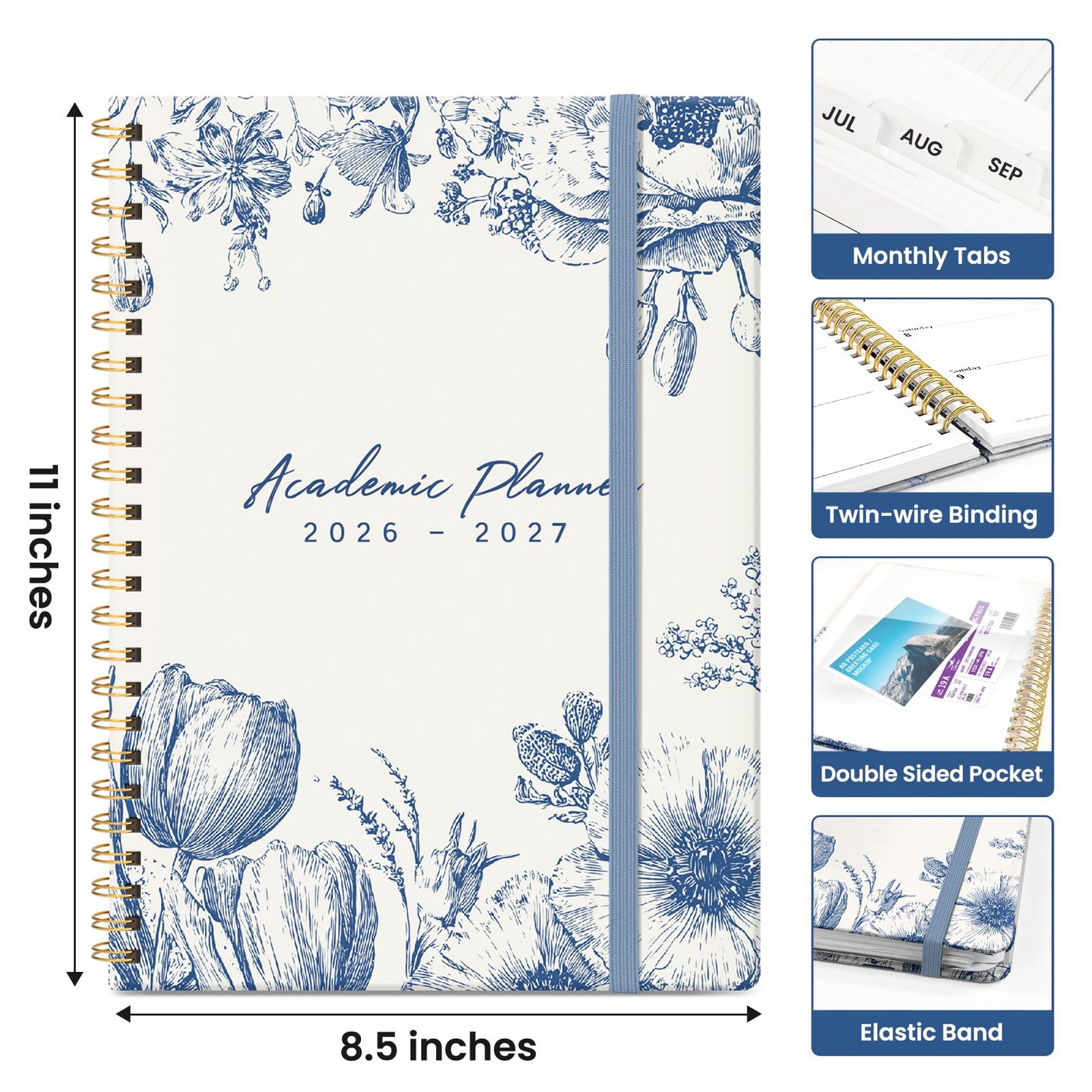 Planner 2026–2027, Monthly & Weekly School Year (8.5″x11″)a4, A-Blue Elegance