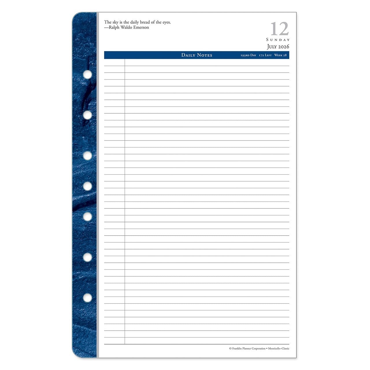 Monticello Ring-Bound Planner Refill – Two Page Per Day, Classic, Jul 2026 – Jun