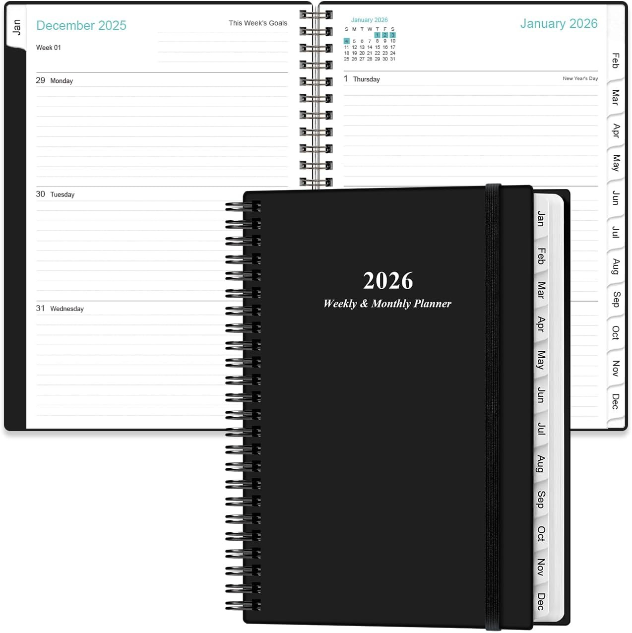 Planner 2026 – A5 Weekly & Monthly Planner Spiral Bound, January 2026