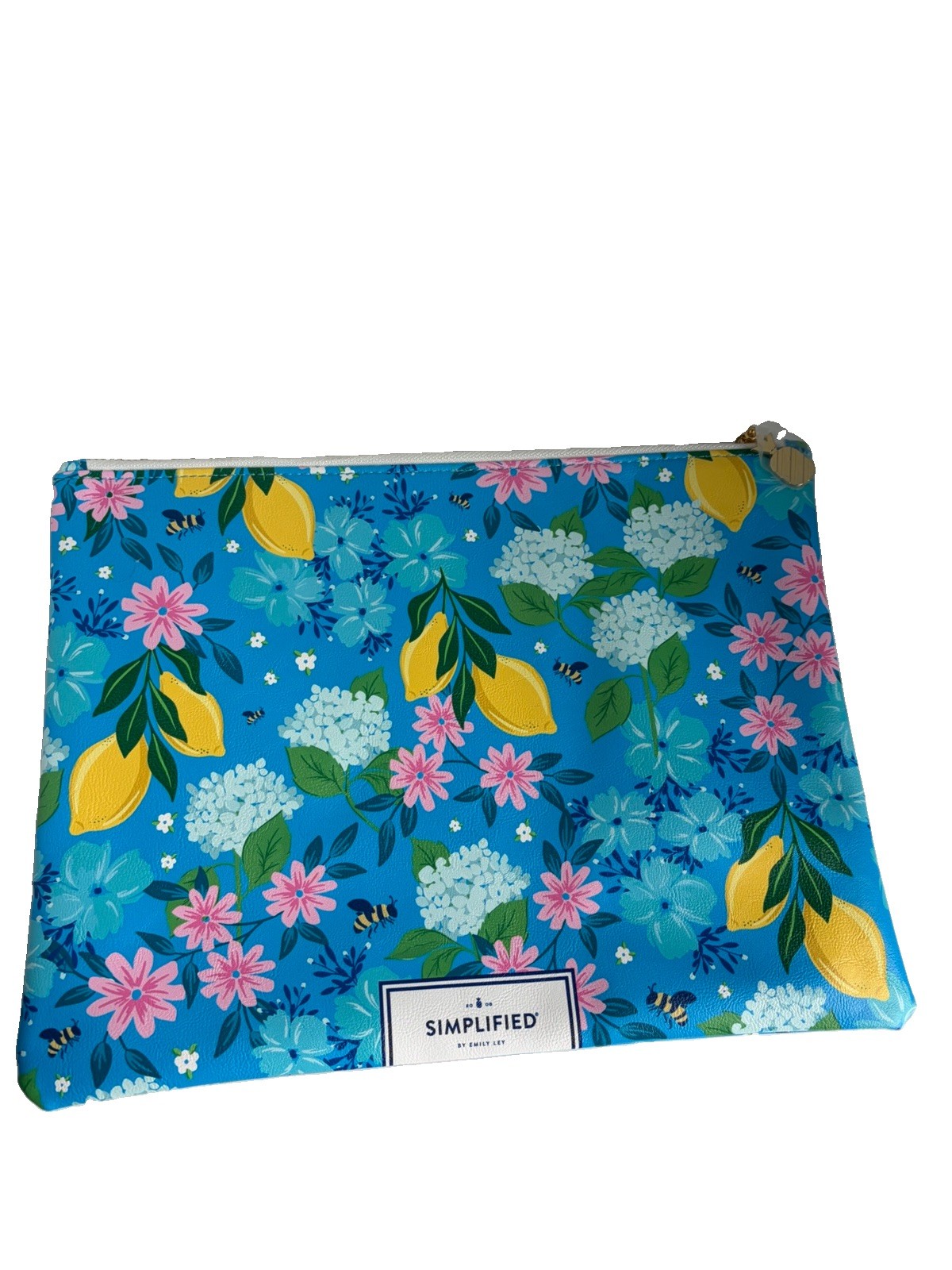 SIMPLIFIED By Emily Ley Zipper Pencil Pouch Blue Limited Edition Floral 12″x9″