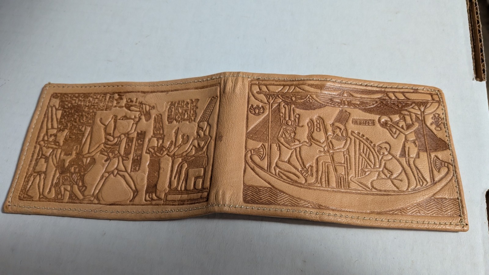 Vintage Egyptian Hand Tooled Leather Pocket Notebook Memo Book Journal Pharaoh