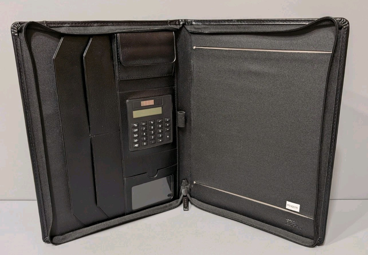 LEEDS 10×13 Black Pad Folio Notepad Portfolio Organizer Zippered Pockets