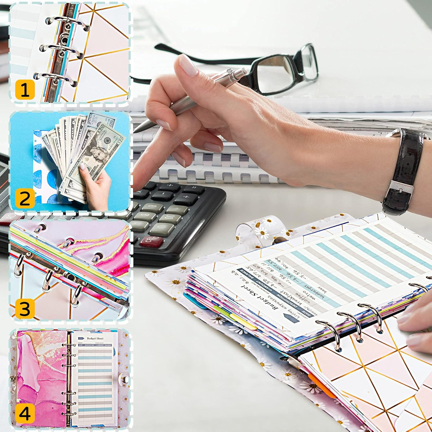 Cash Envelope for Budgeting, 24 Pcs Assorted Colors A6 6-Ring Budget Binder Enve