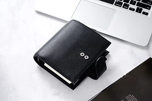 Genuine Leather Planner Binder Organizer 30mm Ring Pebble Black Refillable