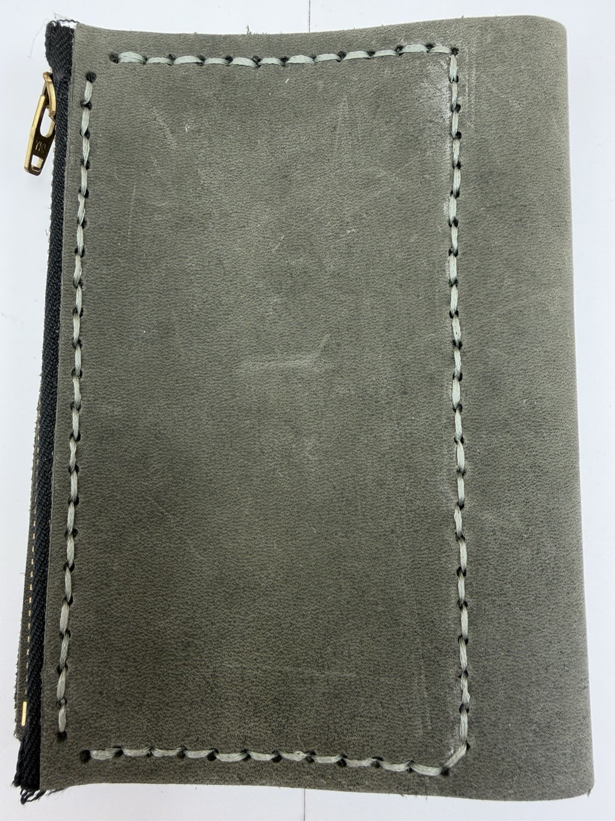 Handmade Gray Leather Passport Wallet TN Cover Full Zip Card Holder Rustic