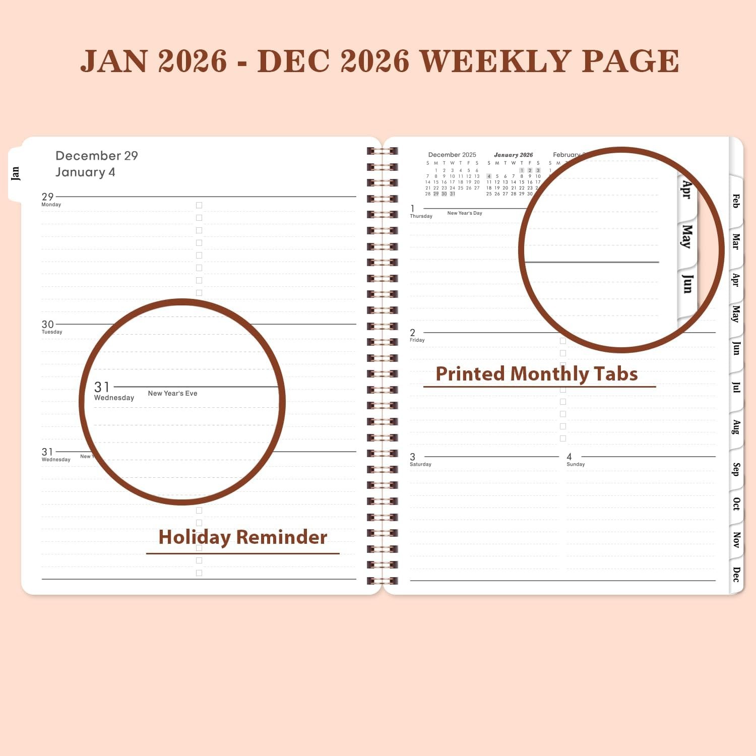 2026 Calendar Planner – Stylish 8″ x 10″ with Twin-Wire Binding in Rose Gold