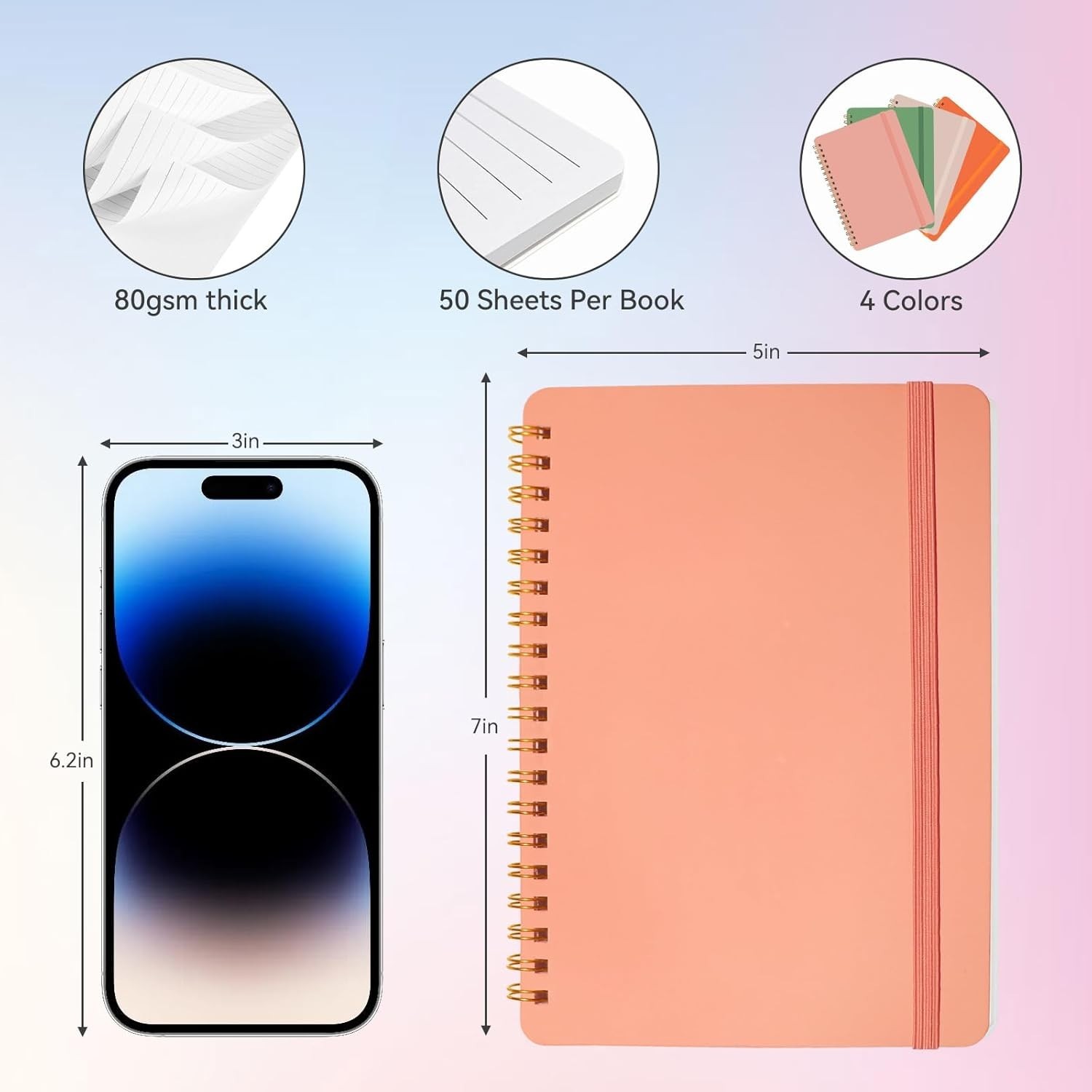 4 PCS Small Spiral Notebook 5×7, Spiral Journal Notebook, Notebooks for Work,…