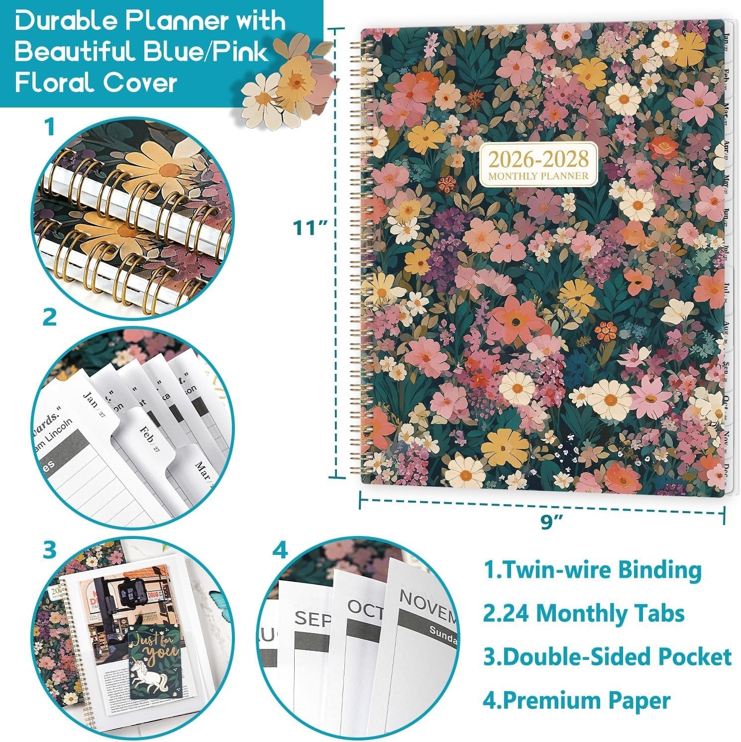2026-2028 Inspirational Monthly Planner with Thick Paper & Twin-Wire Binding
