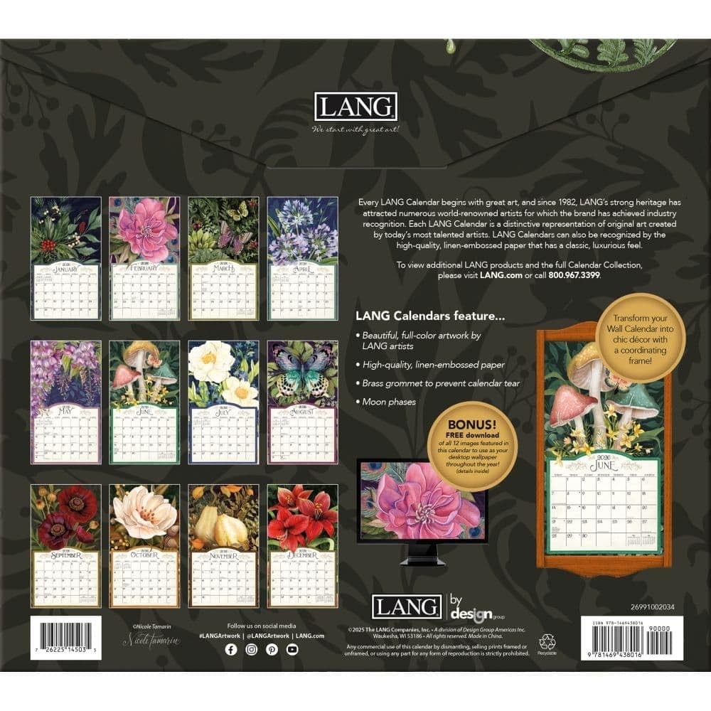 Lang, Midnight Garden 2026 Wall Calendar by Nicole 12.5″W x 0.2″H, 2026