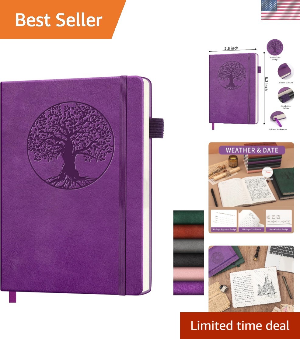 Elegant A5 Lined Notebook in Purple Tree of Life – 256 Pages for Writing & Notes