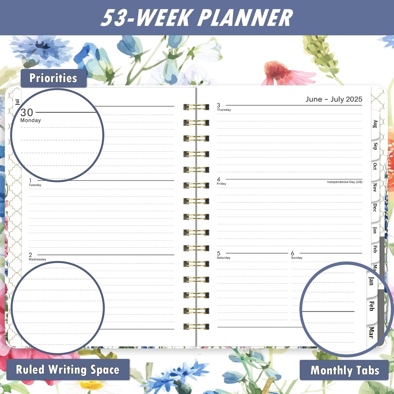 2025 Planner – A5 Weekly Monthly Planner, January 2025 December 2025, 6″ x 8.5″