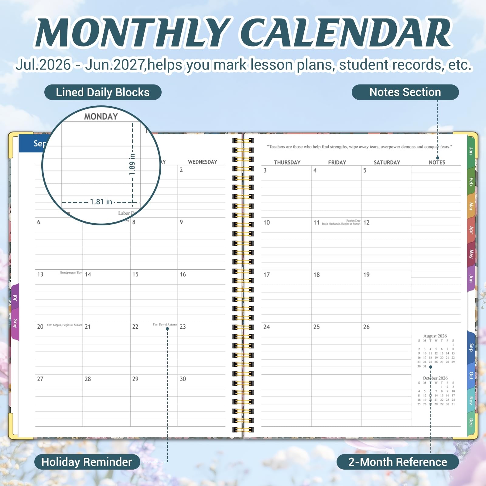Teacher Planner 2026-2027 Academic Year, Jul.2026 – 2026-2027, Multicolor