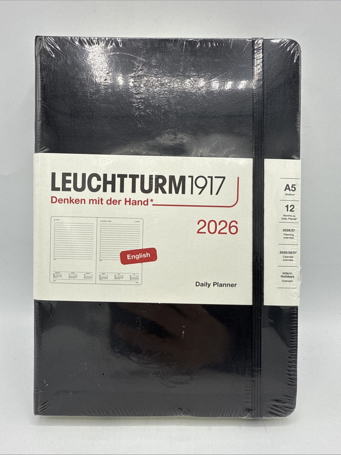 LEUCHTTURM1917 – Daily Planner 2026 Medium (A5) Ruled Black English NEW!
