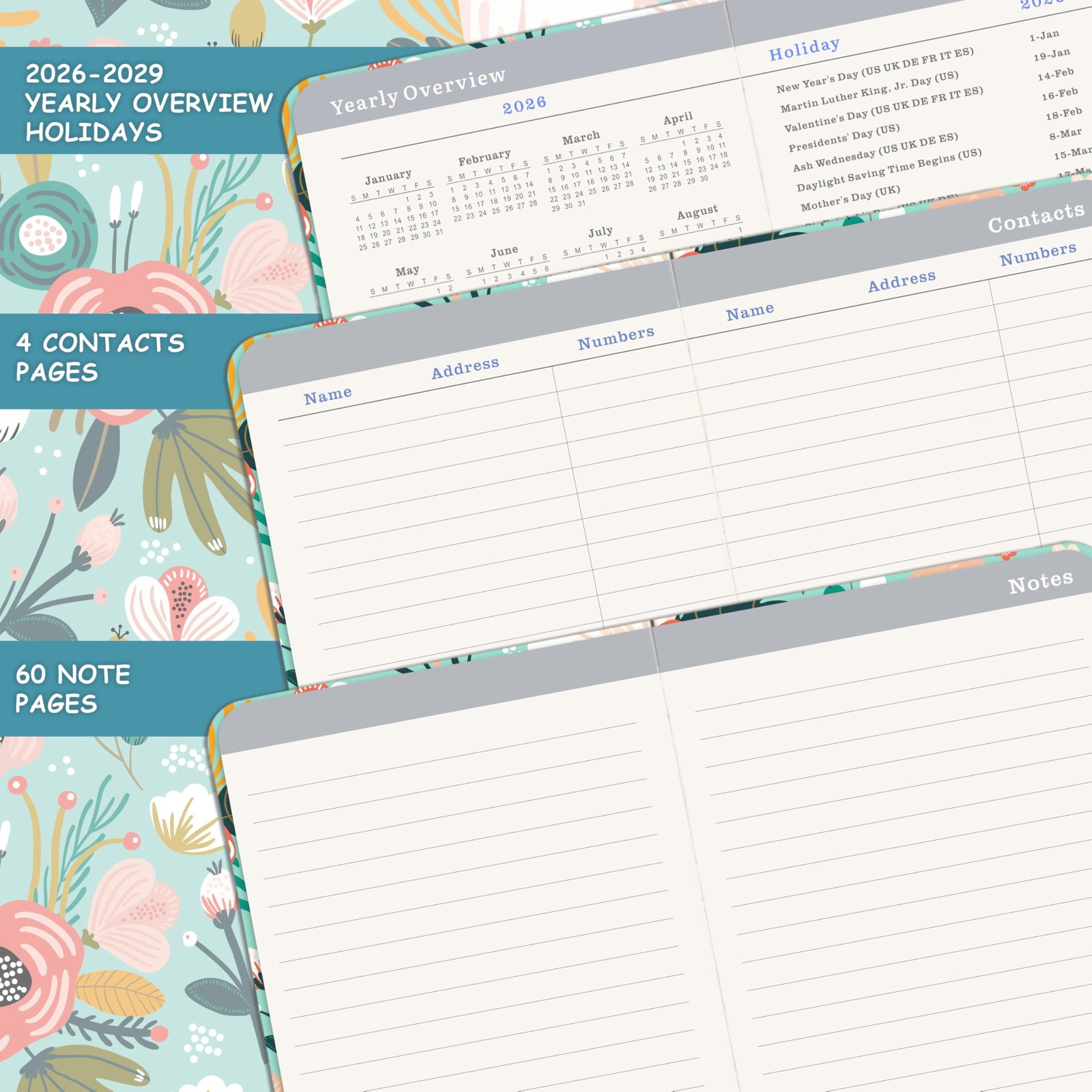 2026-2029 Pocket Planner – 3 Year Monthly 3.8 inches X 6.3 inches, Green