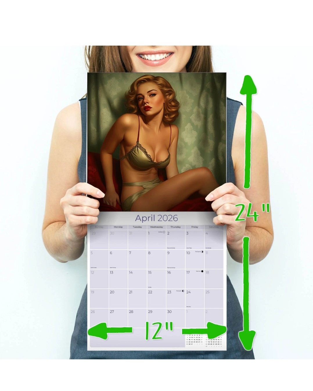 Retro Sexy Vintage Pin Up Girls Calendar 2026 Large 12×24 USA tattoo Shop Art