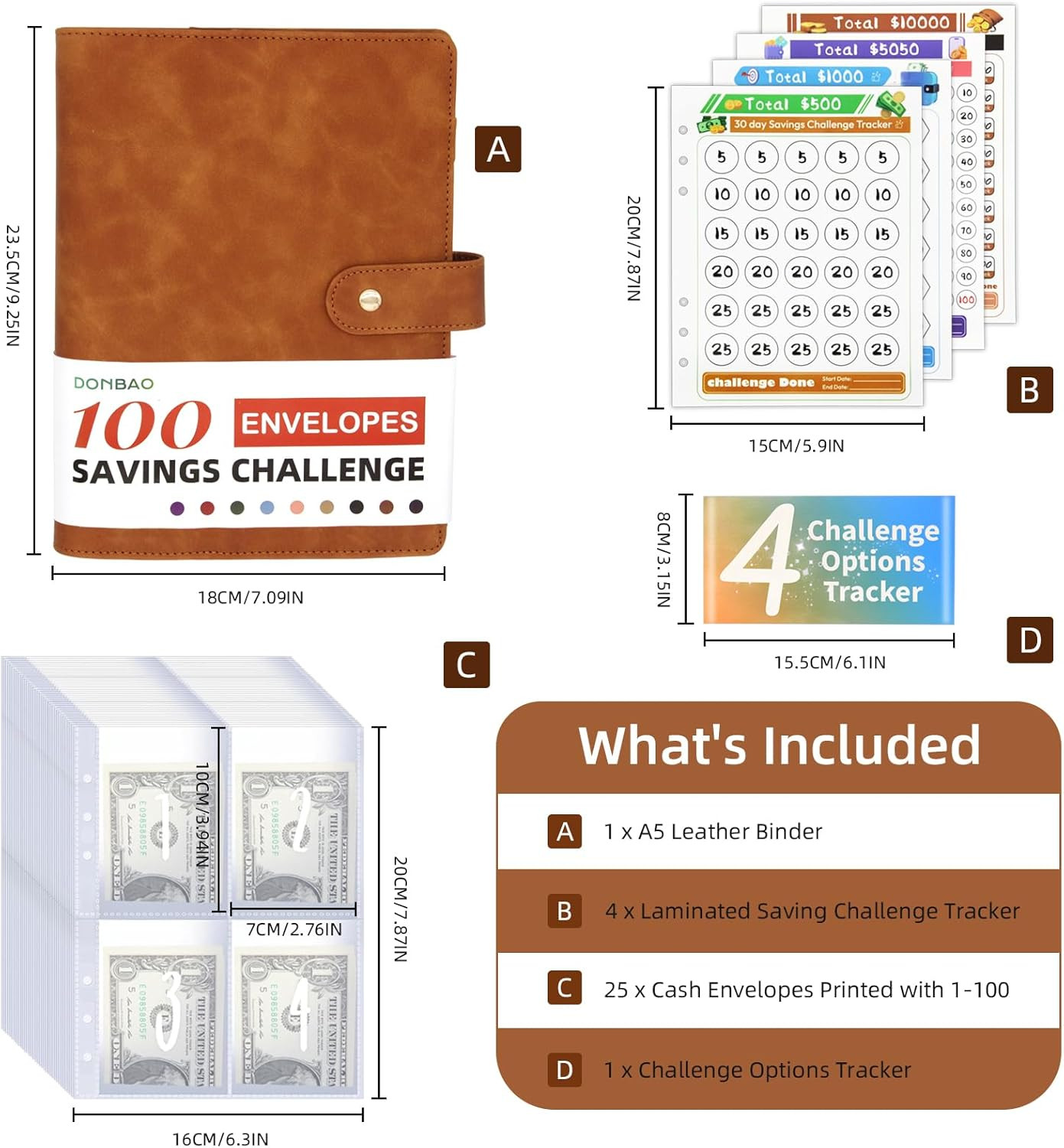 100 Envelopes Money Saving Challenge Binder, A5 Budget Binder with Envelopes and