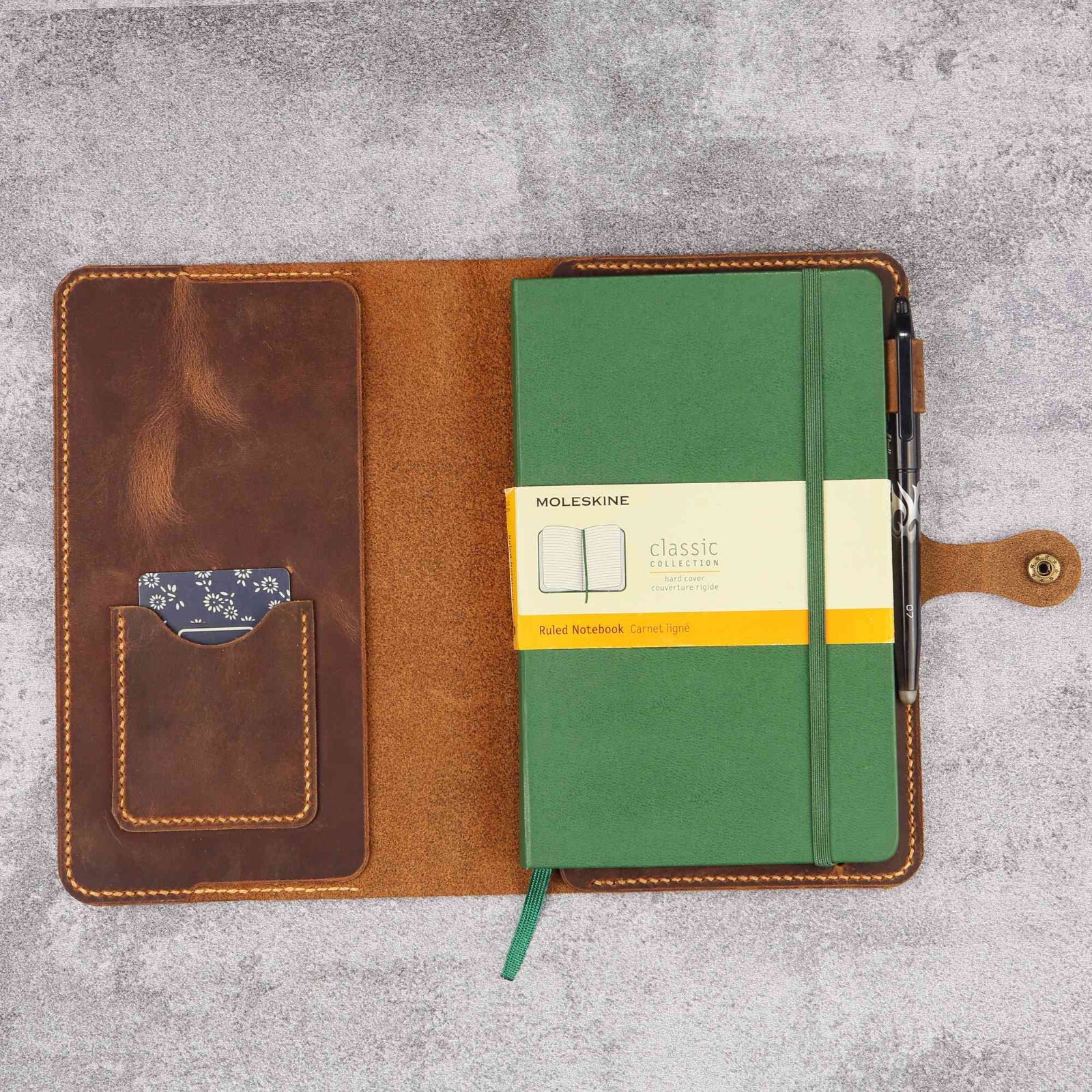 Hand Painted moleskine leather cover personalized with pen loop