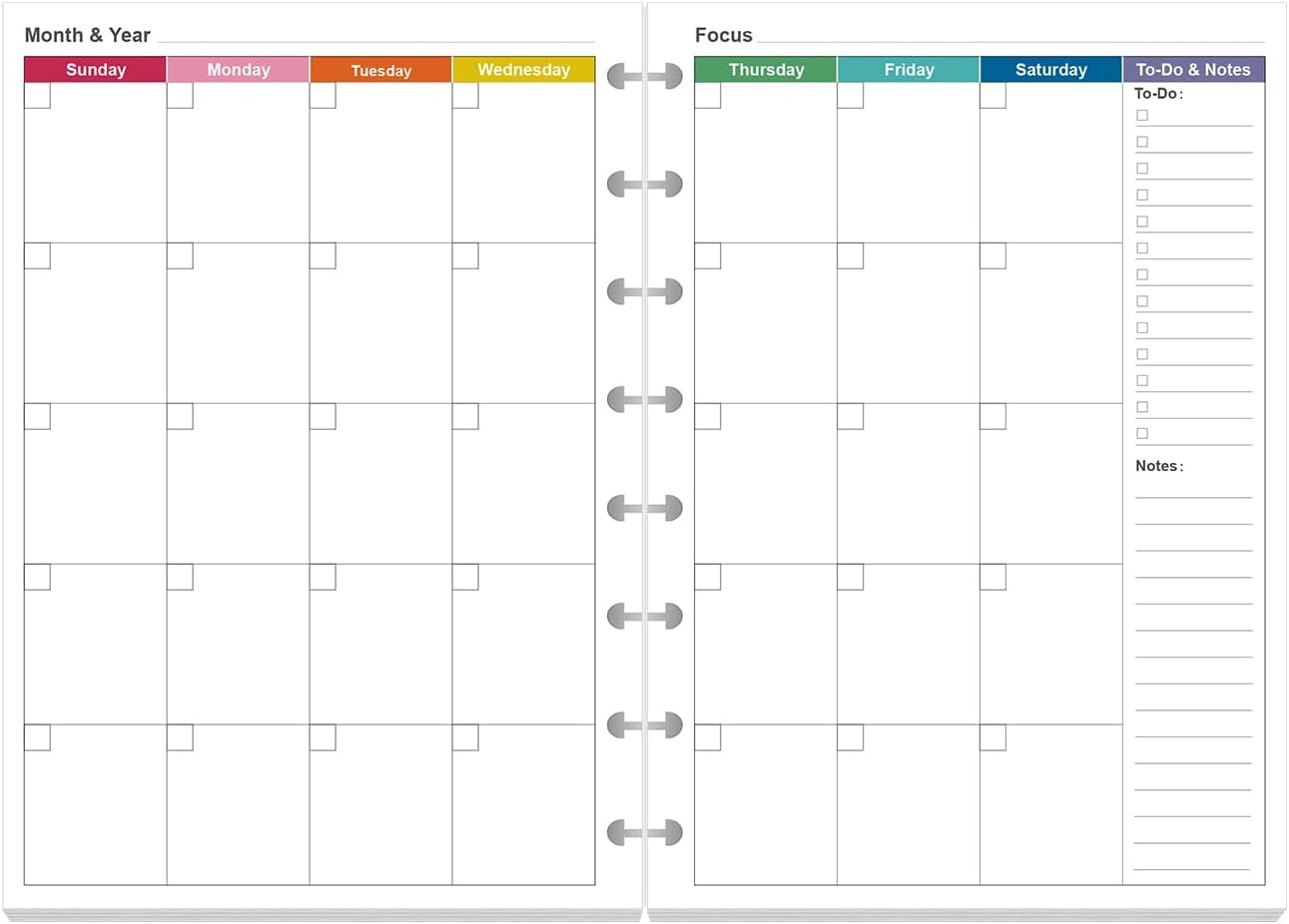 Junior Size Monthly Planner Refills – 53 Sheets/106 Pages Undated Colorful Mo…