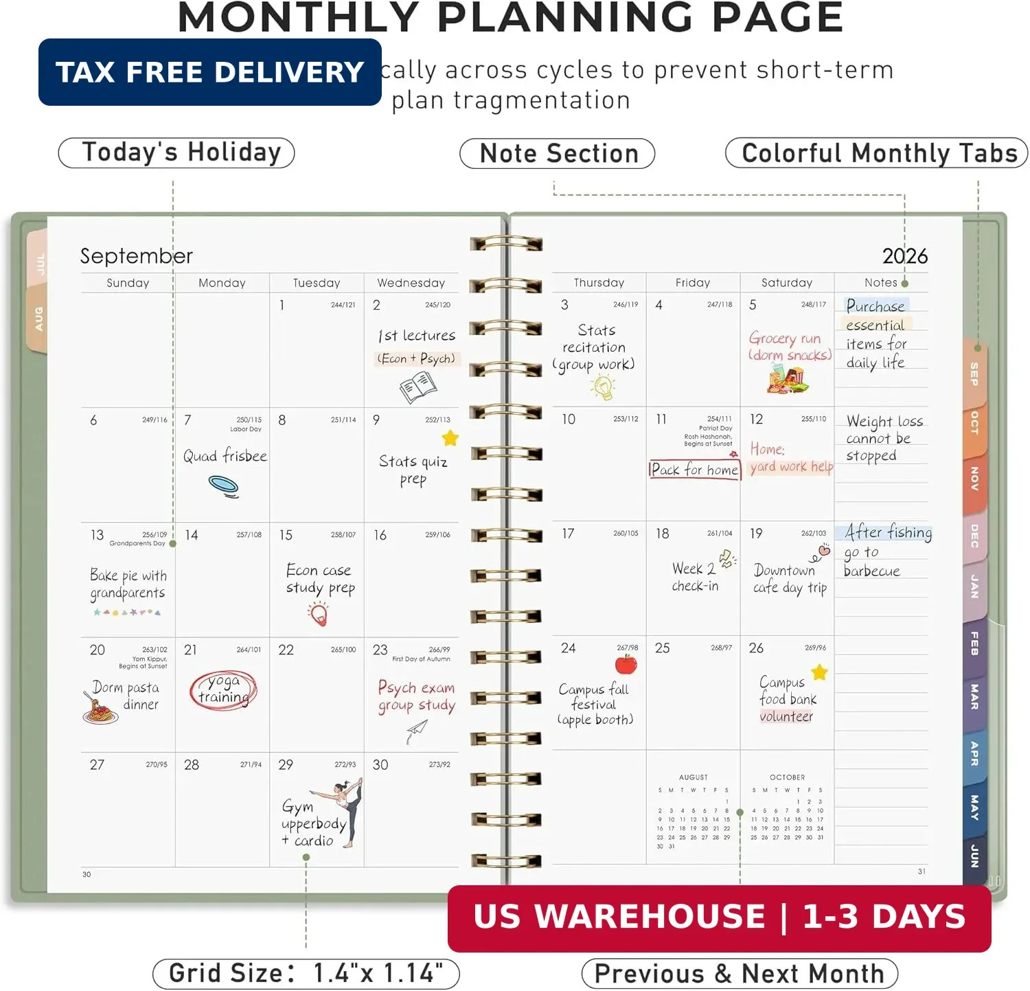 RETTACY Academic Planner 2026-2027, Weekly and Monthly, July 2026 – June 2027, M