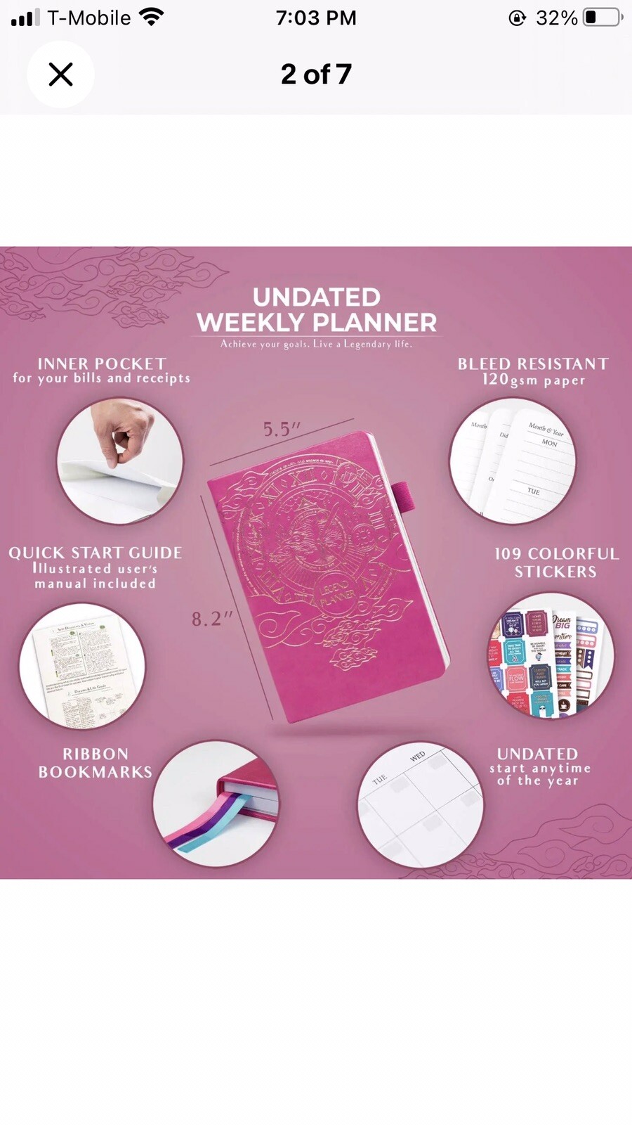 NEW Legend Planner Undated 1 Year Weekly Monthly Planner Rose Vegan Leather