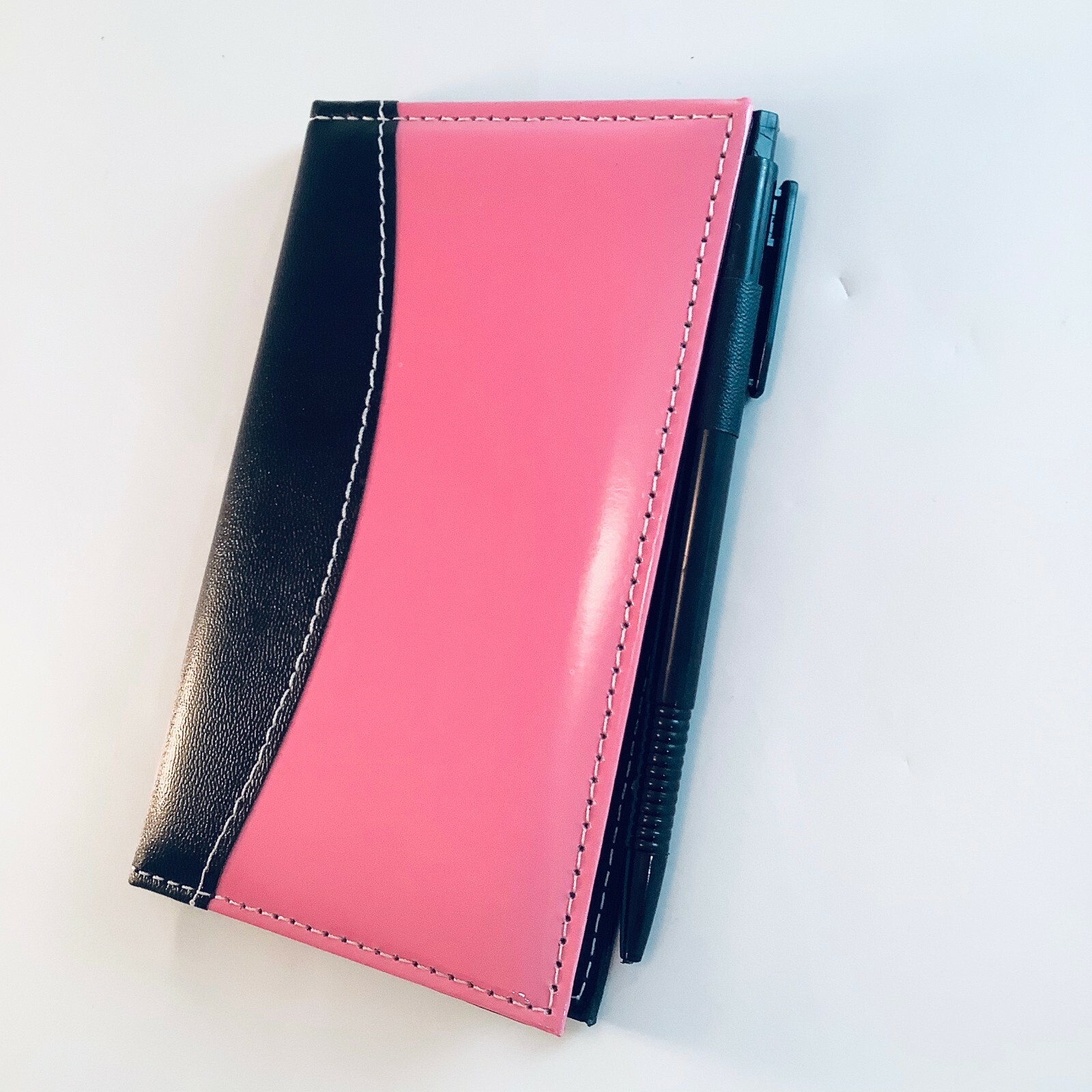 Notebook w/Pen Black Ink Jot Notes Pocket Size Black & Pink Cover 60 Memo Sheets
