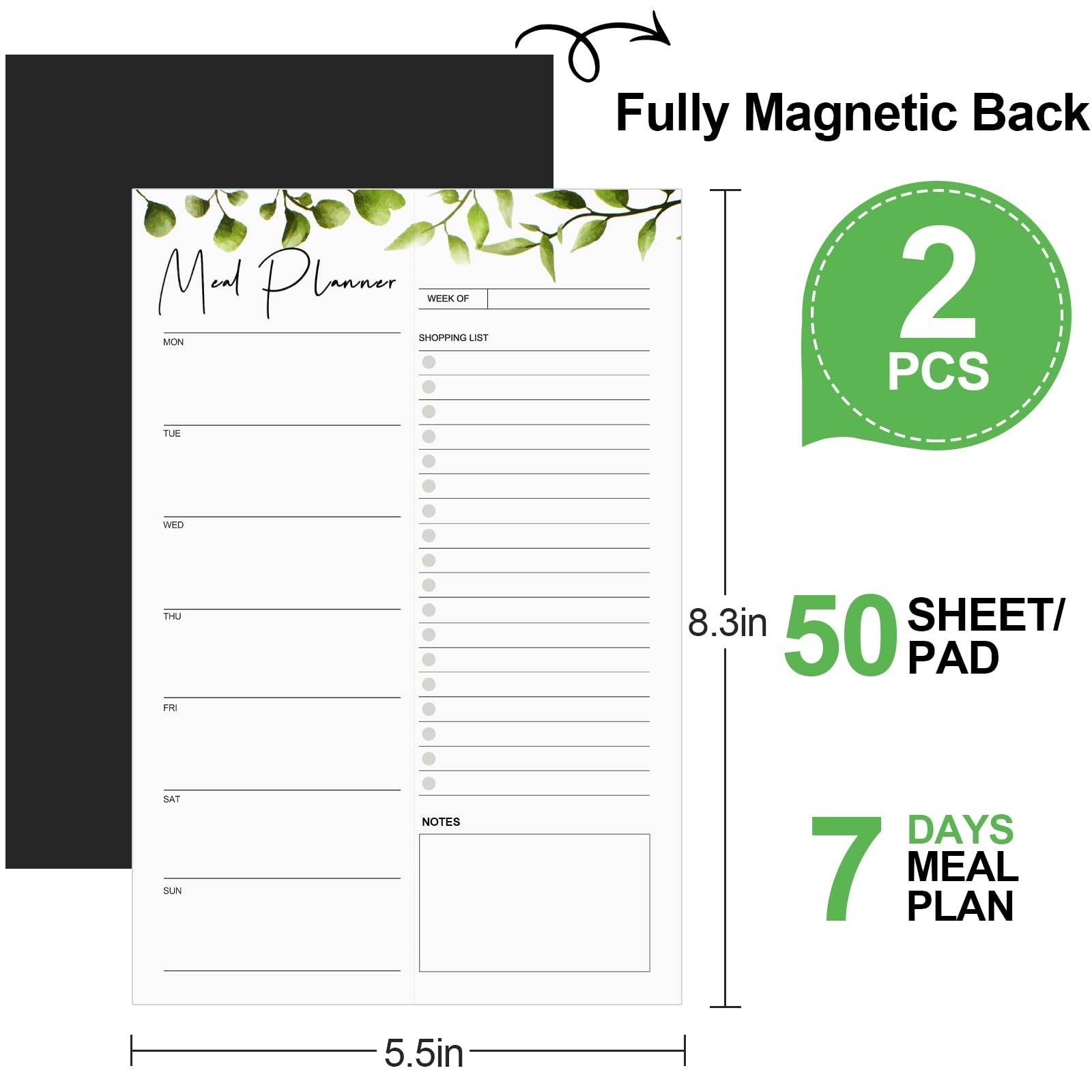 2 PCS Weekly Meal Planner Magnetic for Fridge 8.3×5.5”, Undated Meal Planner …