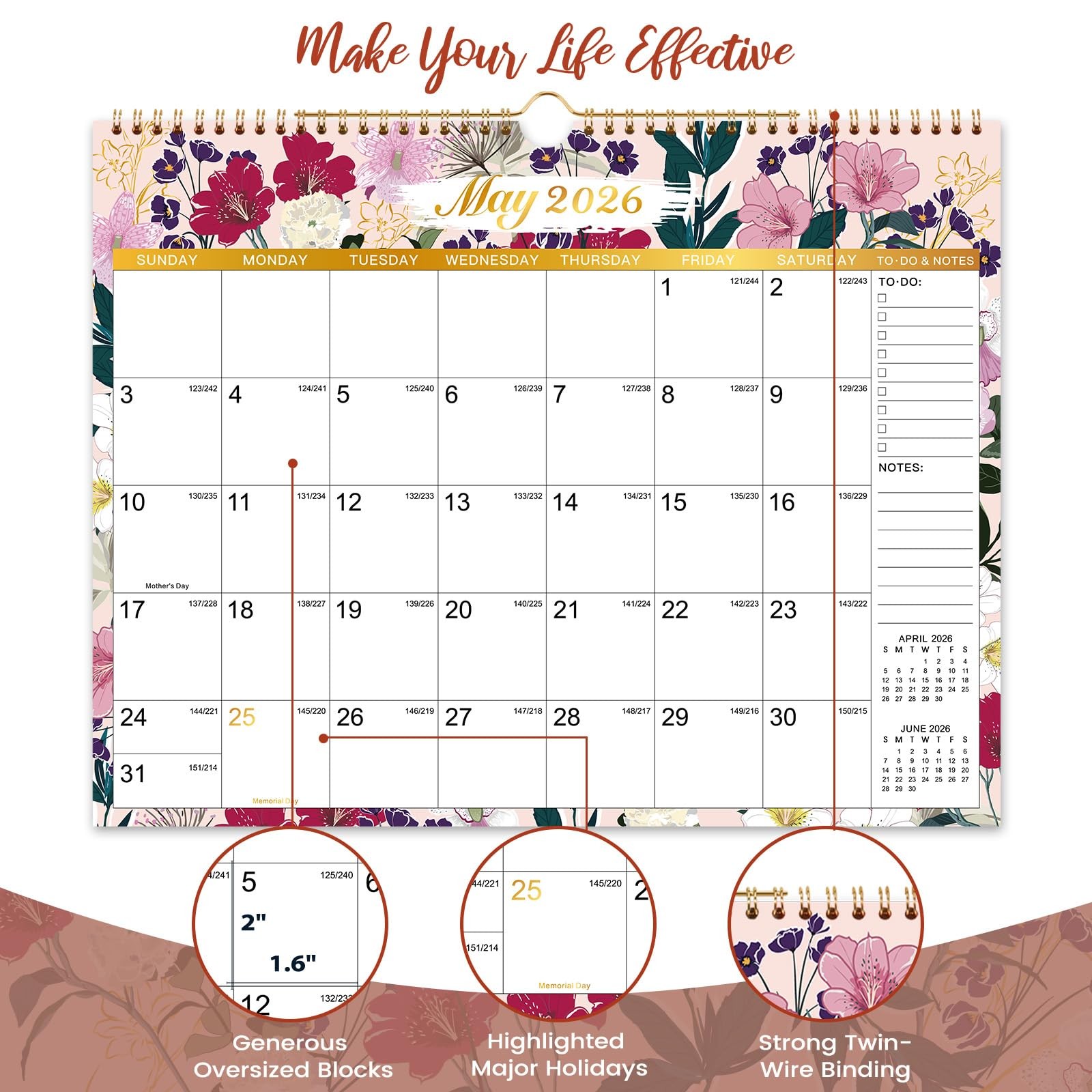 2026 Wall Calendar – 12 Months Hanging from 14.8″ x 11.6″, yellow
