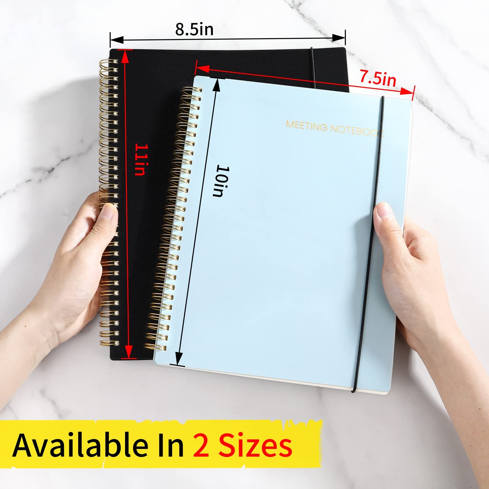 SUNEE Meeting Notebook for Work with Sticky Tabs – 160 Pages, 8.5″x11″, Black