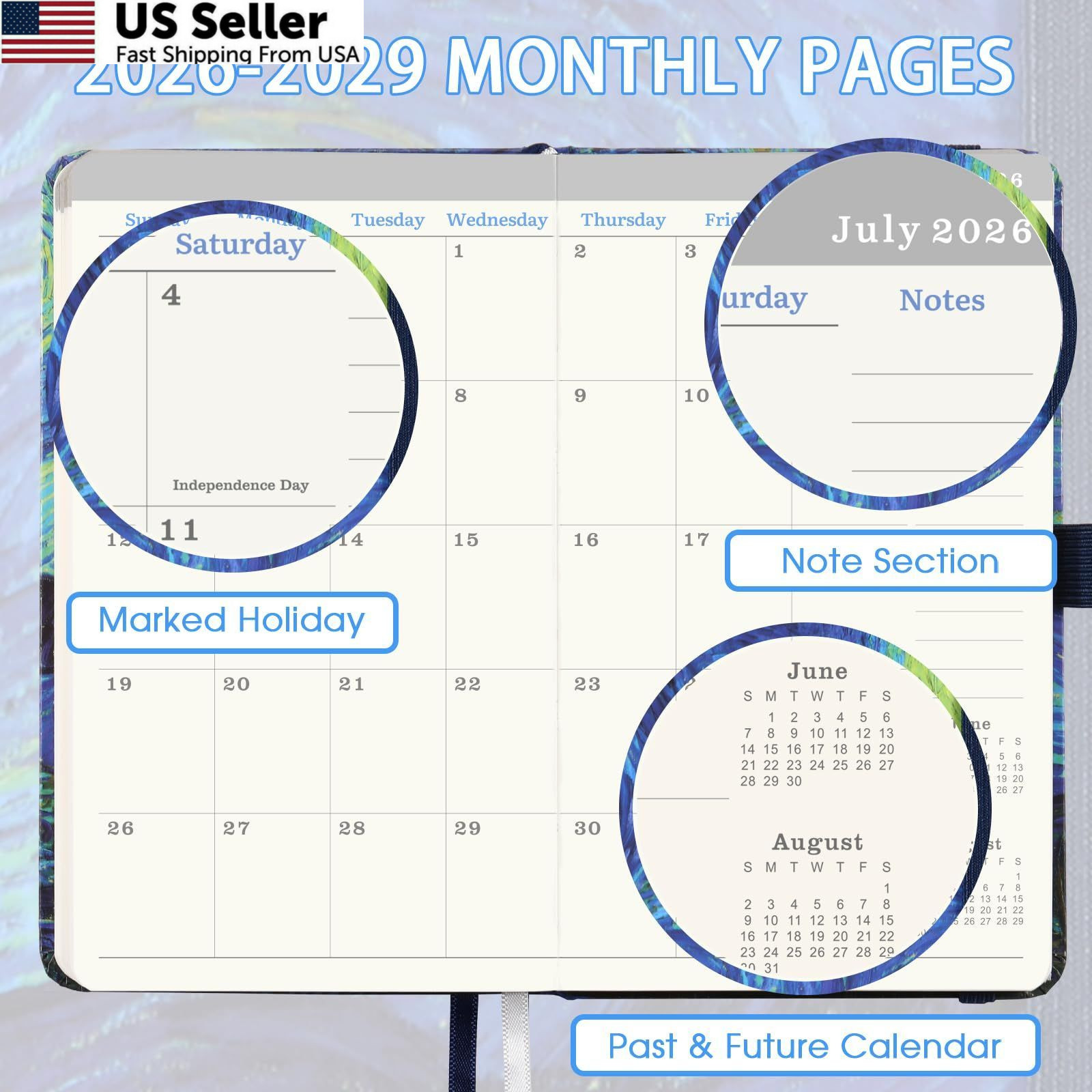 2026-2029 Pocket Planner/Calendar – 3 Year Monthly 3.8 x 6.3 inches, black