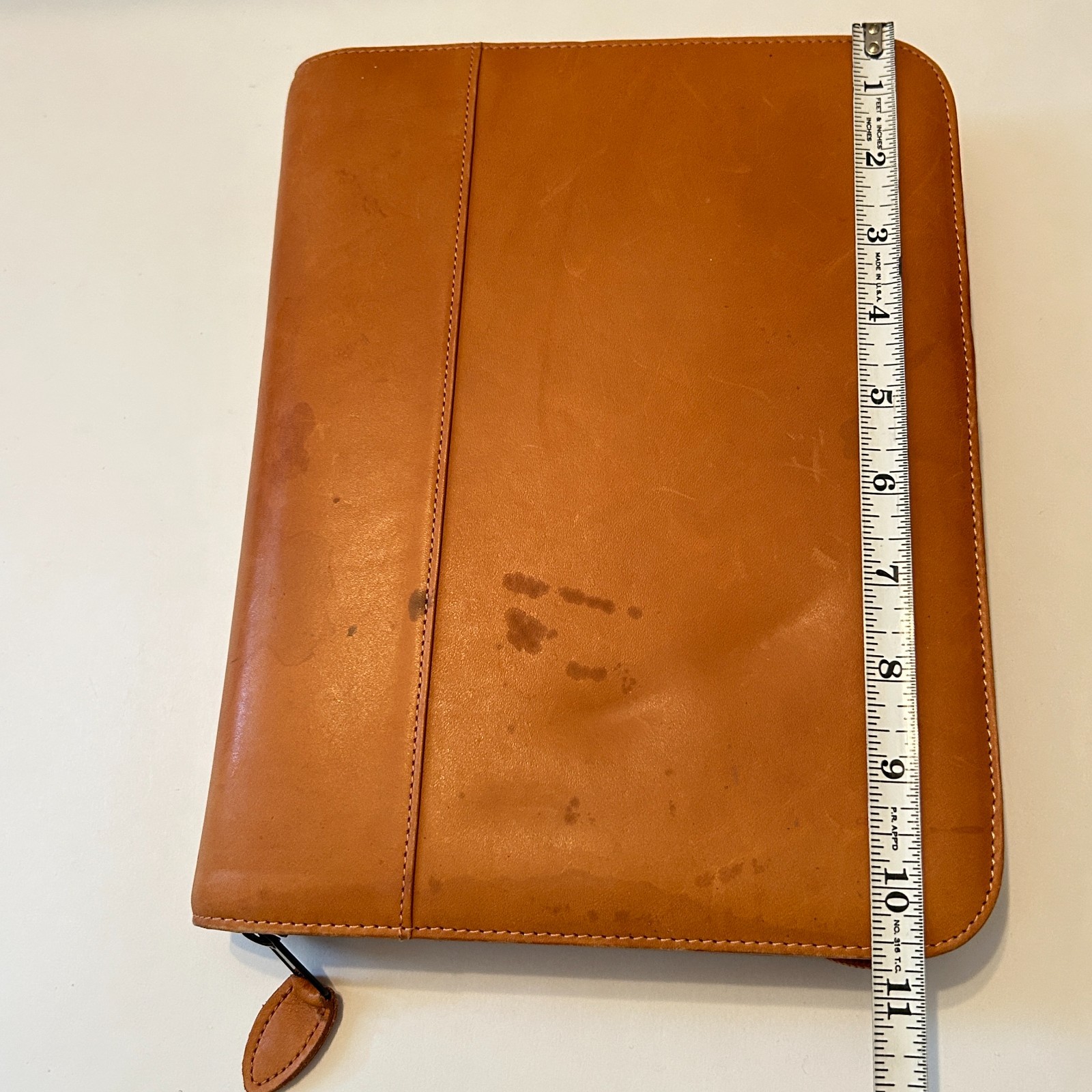 DayTimer Planner Organizer Cover Brown Leather Zip Around 7 Ring Binder 8 x 10.5