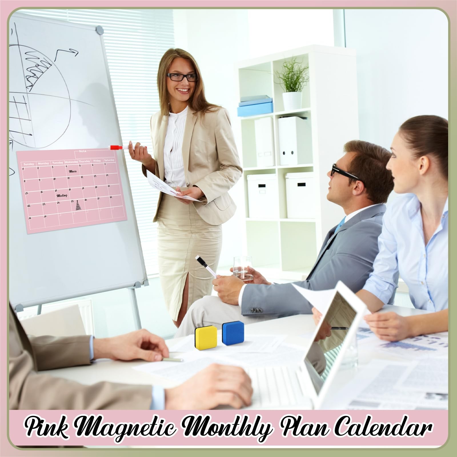 YooNotee Pink Monthly Magnetic Calendar for 12″W x 0.4″H, Mainly