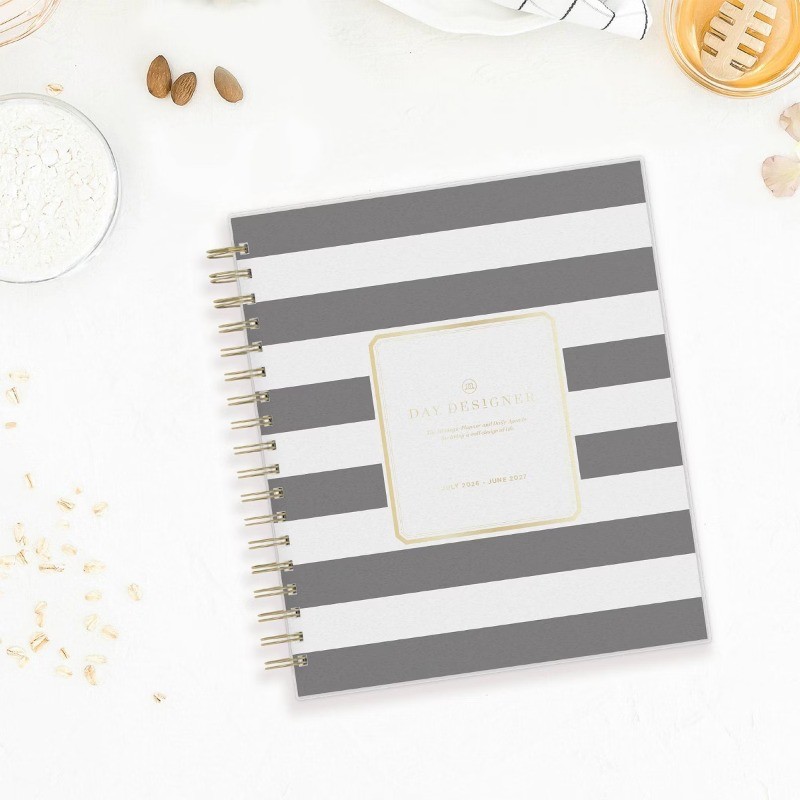 2026-2027 Planner Rugby Stripe Black Frosted 27 Daily/Monthly Safety Wirebound