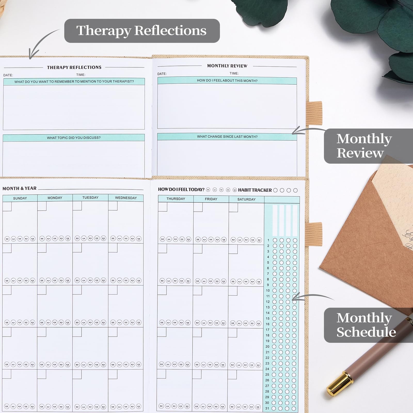 Mental Health Journal, Anxiety & Guided Journal for Women, 91 Days A5, Beige