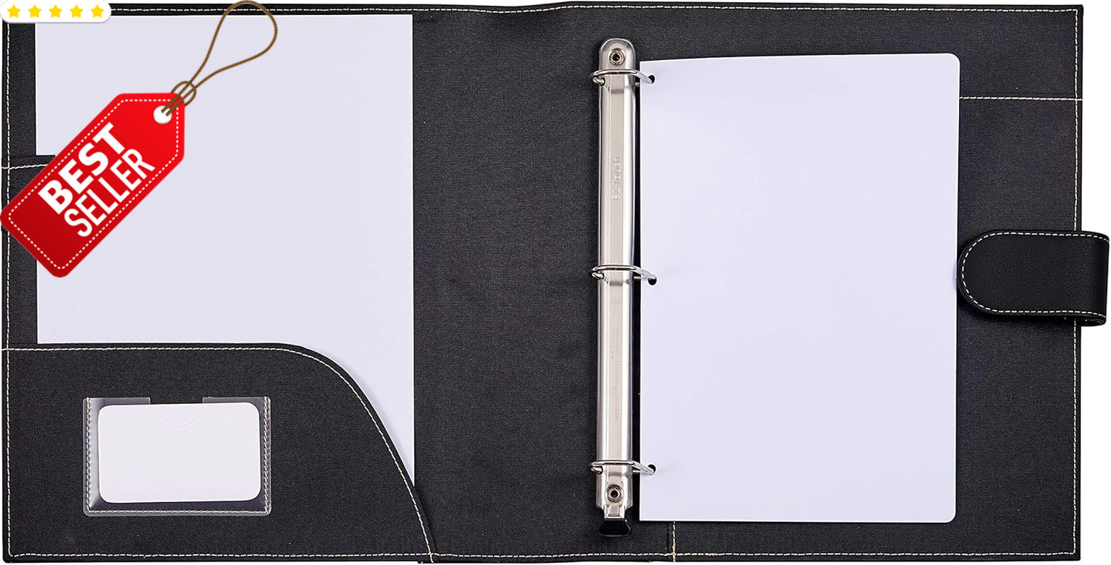 Mini Leather Portfolio Binder 5.5×8.5 Organizer 1in Rings 250 Sheet Black – US