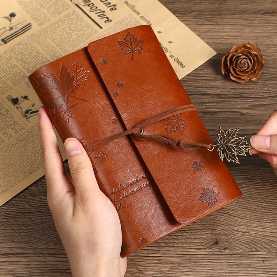 Vintage Spiral Ring Journal Leather Cover Kraft Paper Travel Diary Gift