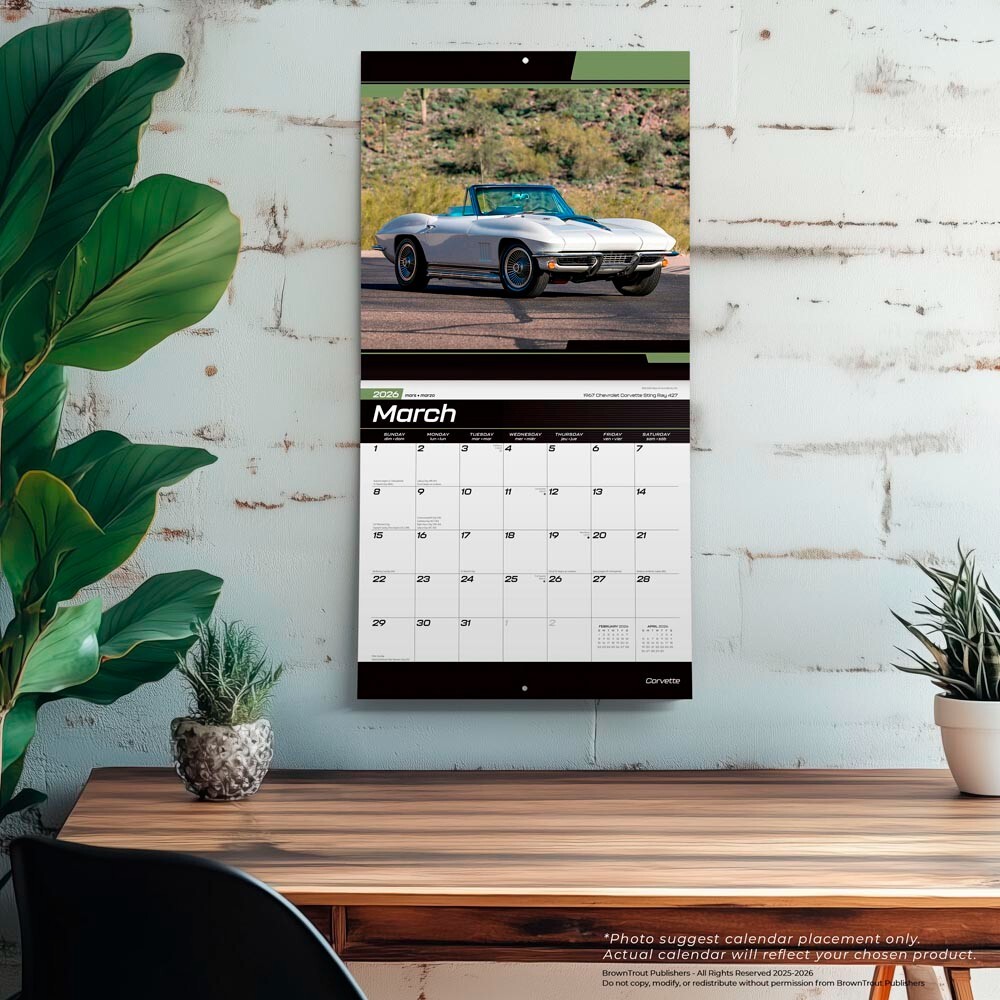 Corvette OFFICIAL | 2026 12×24″ Square Wall Calendar | Plastic-Free