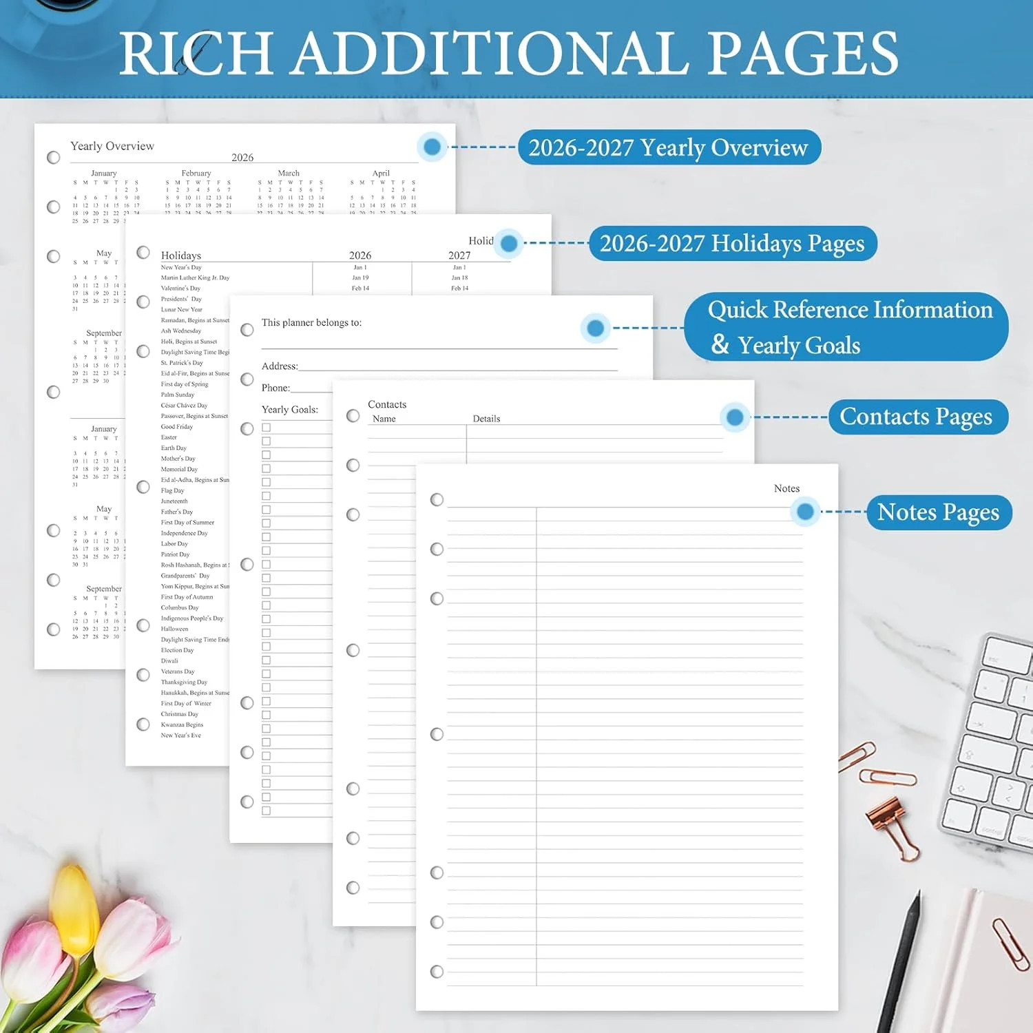 2026-2027 Monthly Planner Refill, A4 Letter Size Planner Inserts for 3 Ring, 8.5