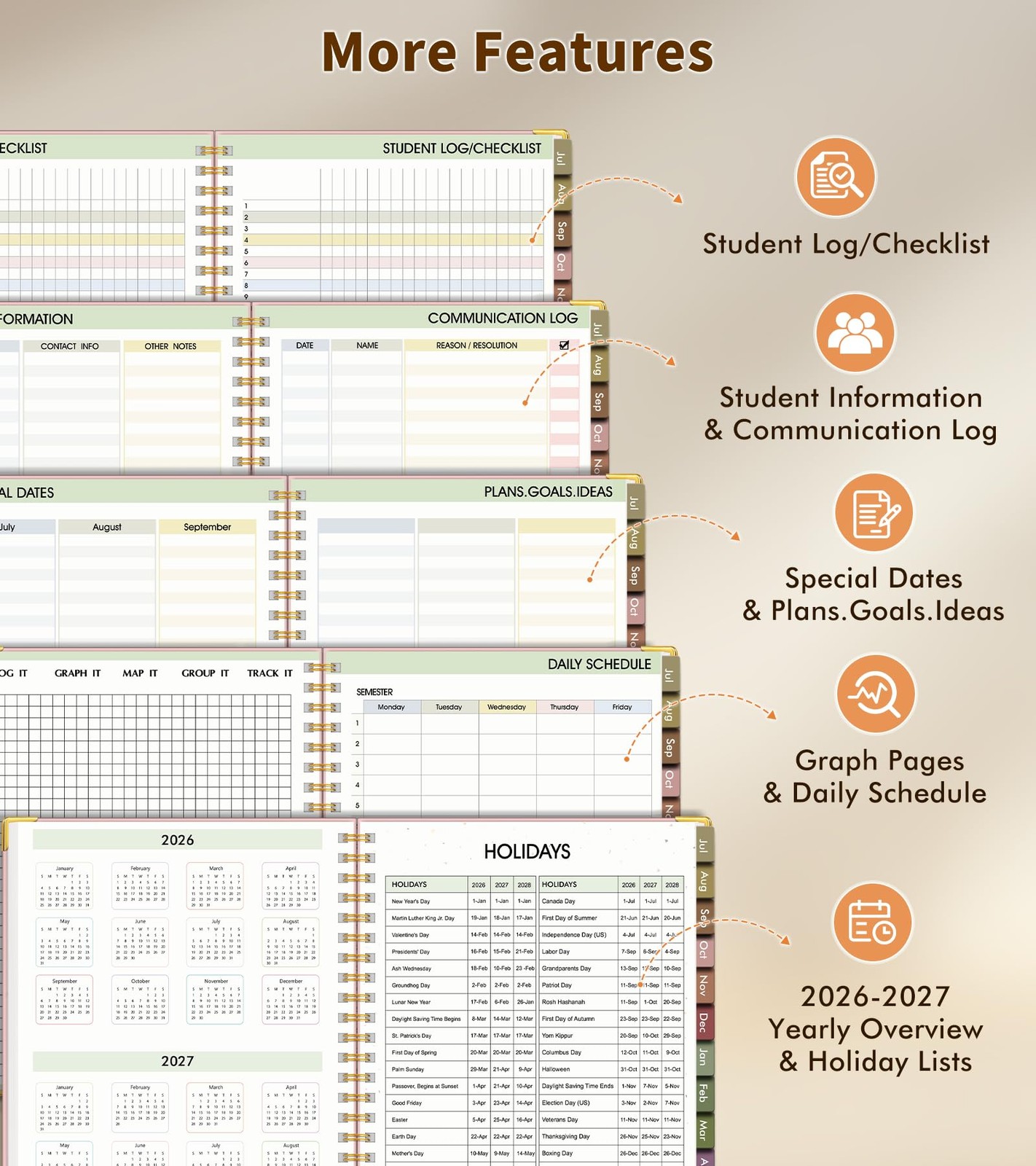 Teacher Planner 2026-2027, July 2026 – June 2027, Academic Weekly & A4, Pink
