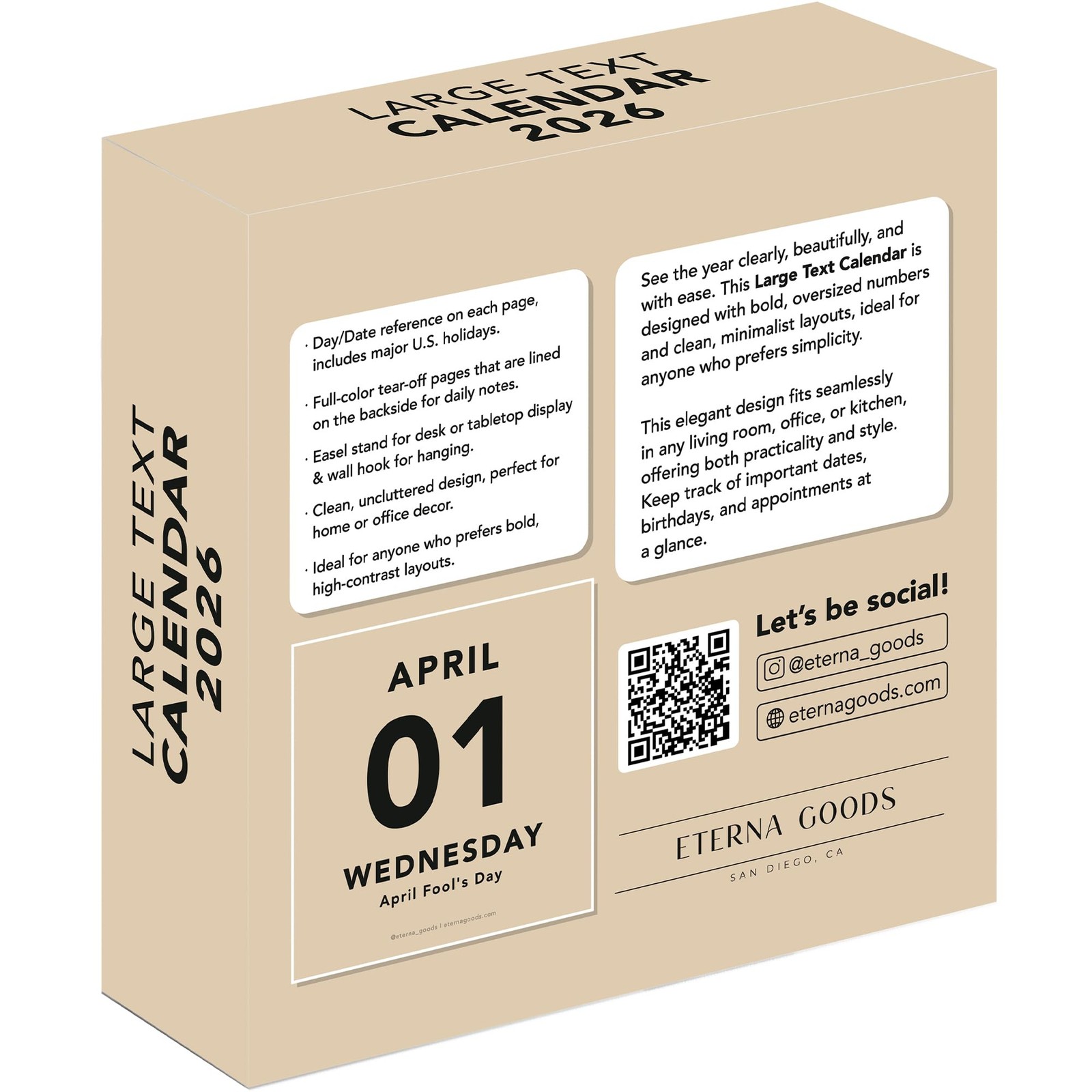 2026 Large Text Daily Calendar | Today Is Box with Big 2026