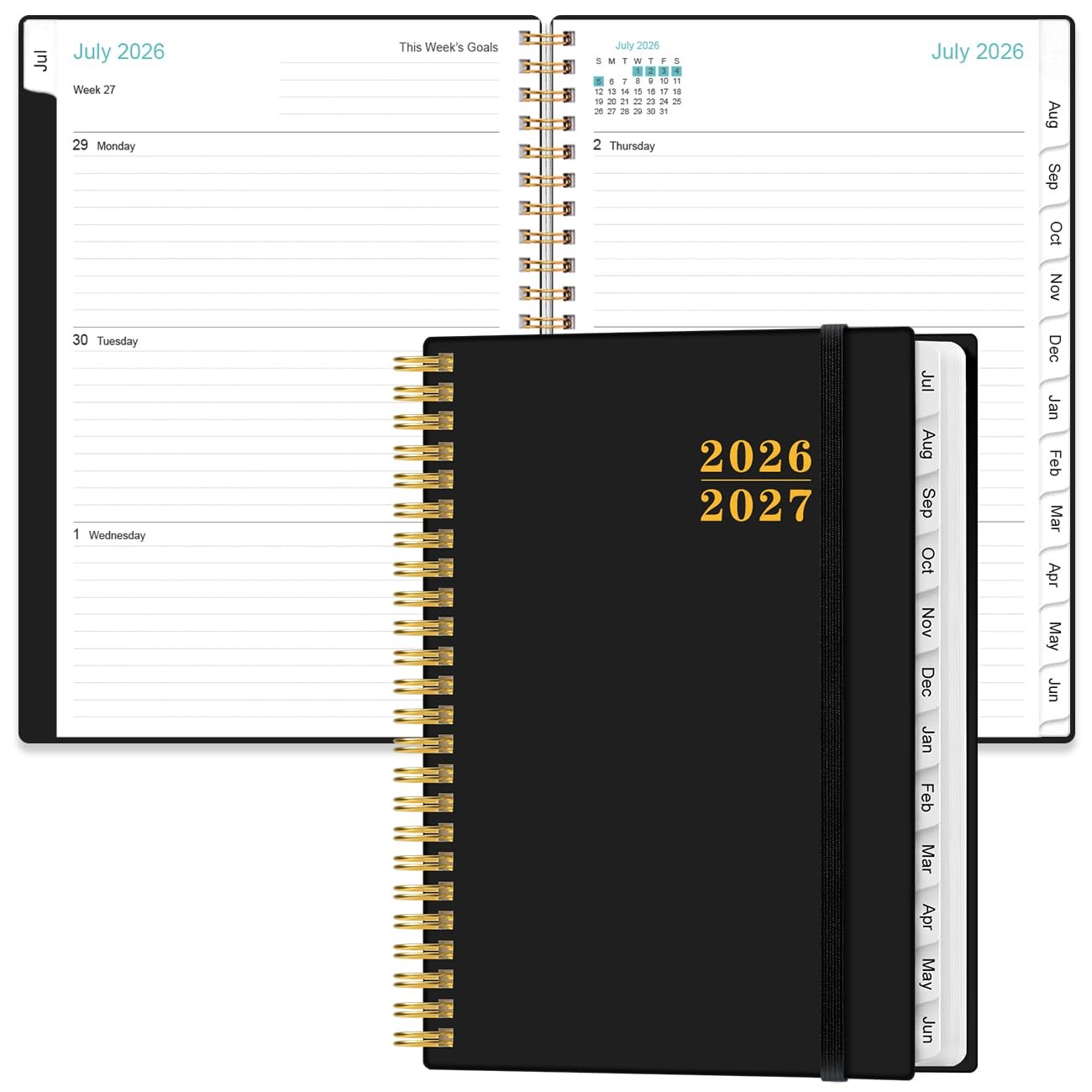 2026-2027 Planner – Weekly and Monthly Calendar 6.4″ x 8.5″, Black