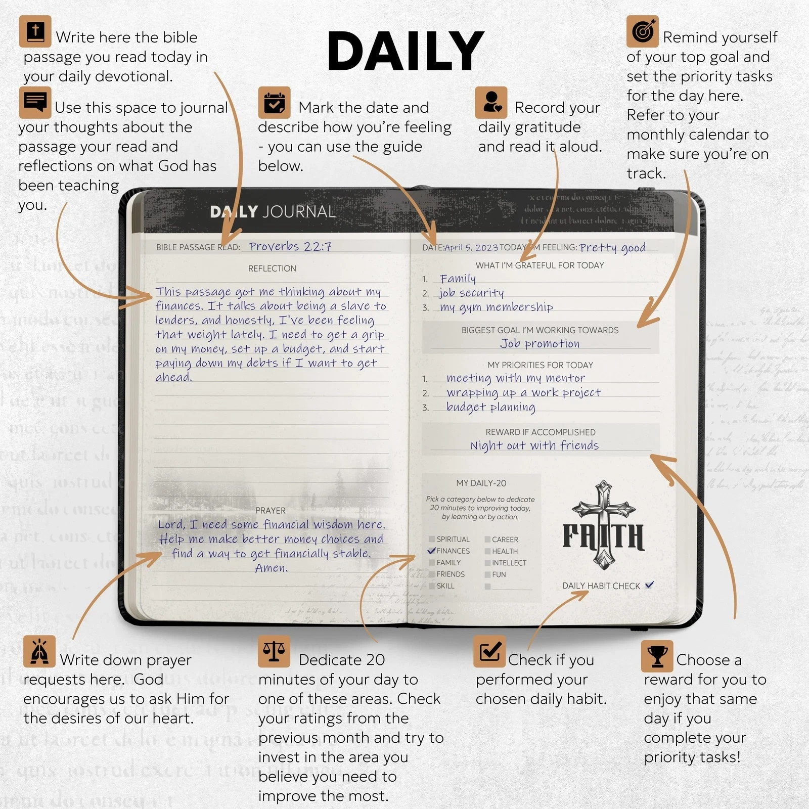 Prazoli Leather Christian Prayer Journal For Men Daily Devotional Bible Study Ne