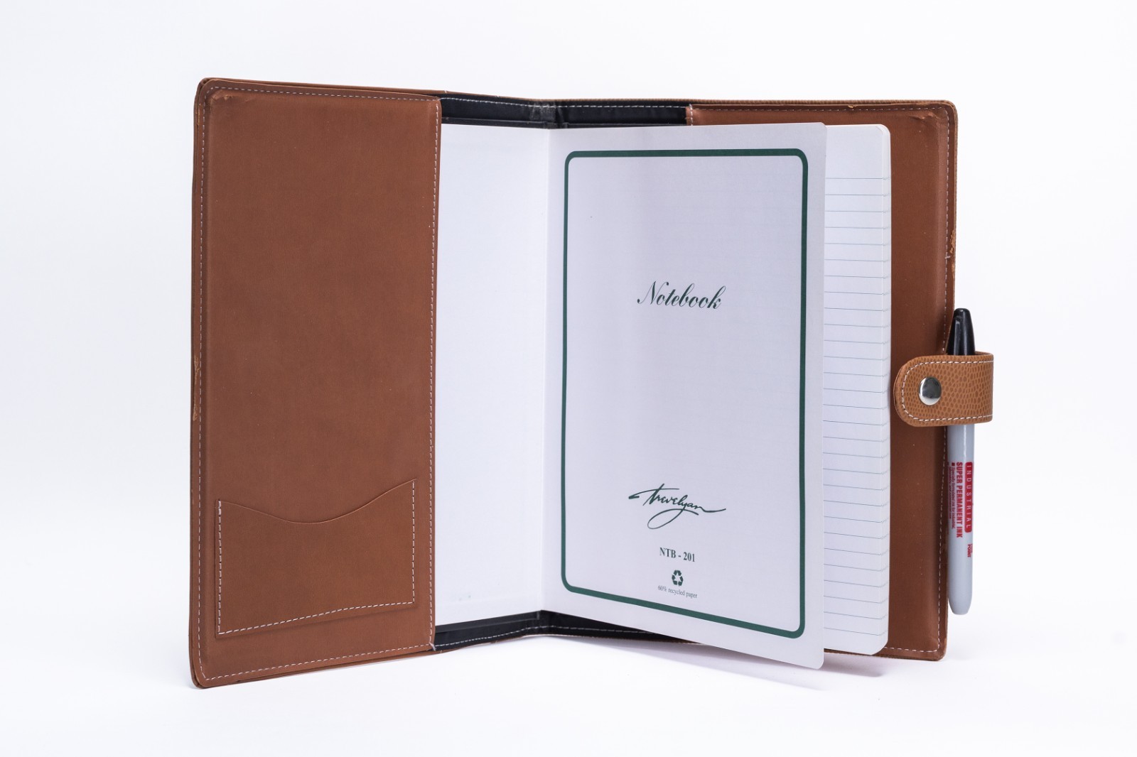 Notebook / Organizer + Pen Holder – Brown Leatherette Padfolio