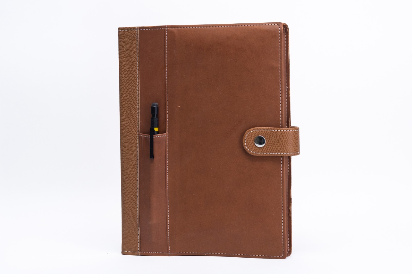 Notebook / Organizer + Pen Holder – Brown Leatherette Padfolio